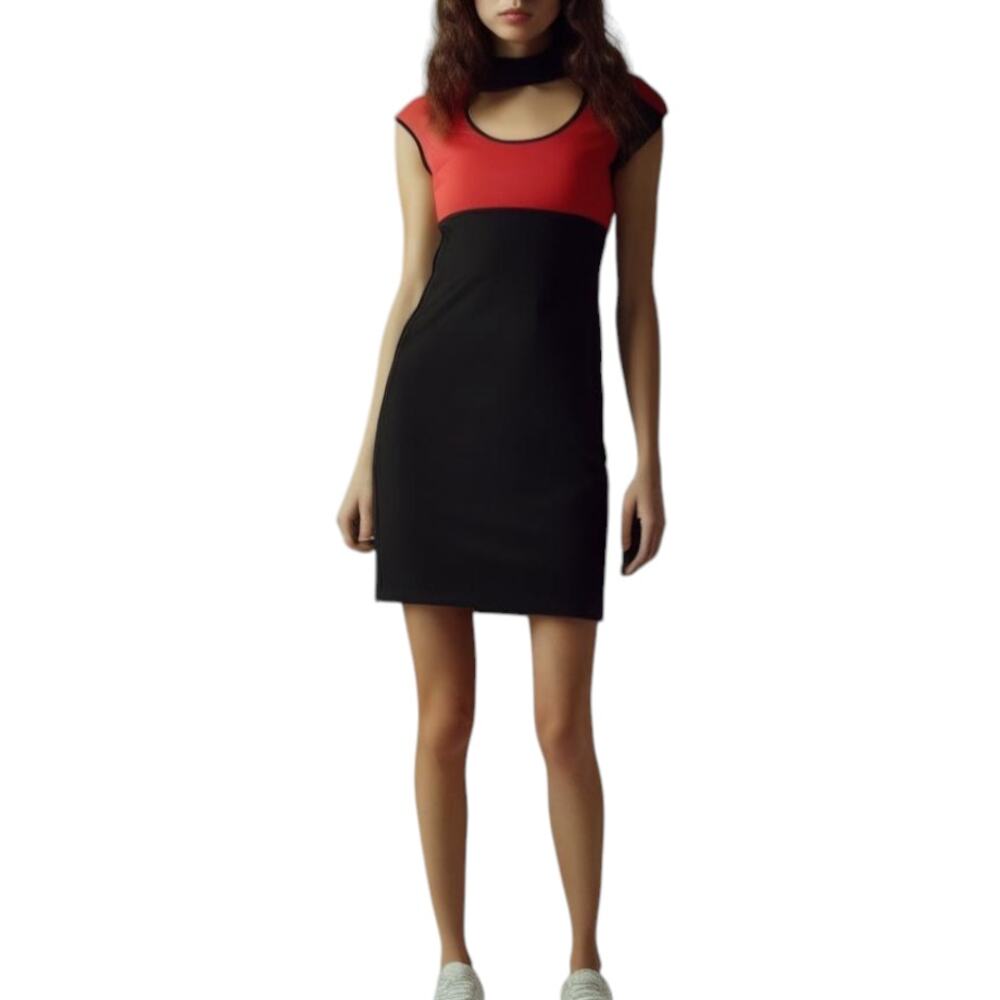 Narciso Rodriguez Short Sleeve Mini Dress Sheath Colorblock Black Red